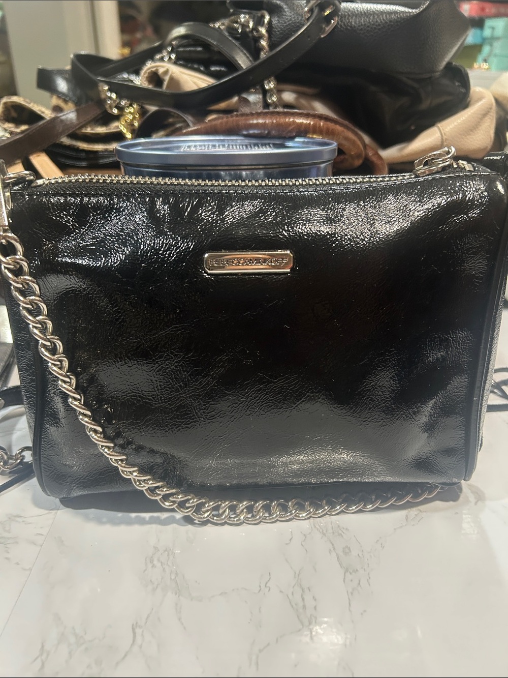 Rebecca Minkoff Black Patent Crossbody Bag with Chain Strap
